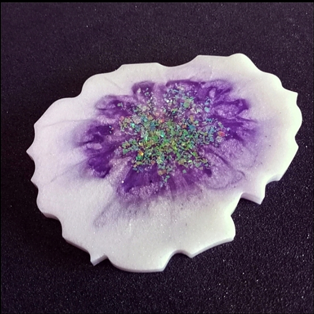 Resin geode coaster purple and pearl white home office decor new